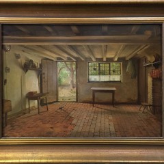 D. C. Gibson Oil on Millboard “Country Cottage Kitchen Interior Scene”