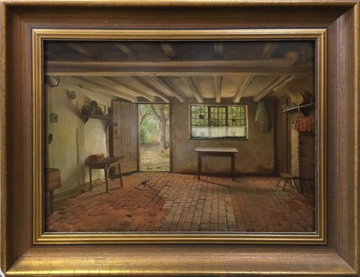 D. C. Gibson Oil on Millboard “Country Cottage Kitchen Interior Scene”