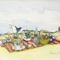 Barbara Kauffmann-Locke Watercolor on Paper “Picnicking on the Beach”