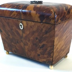 19th Century Tortoiseshell Double Compartment Tea Caddy, dome lid