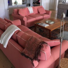 Custom California Coral Six-Cushion Sofa
