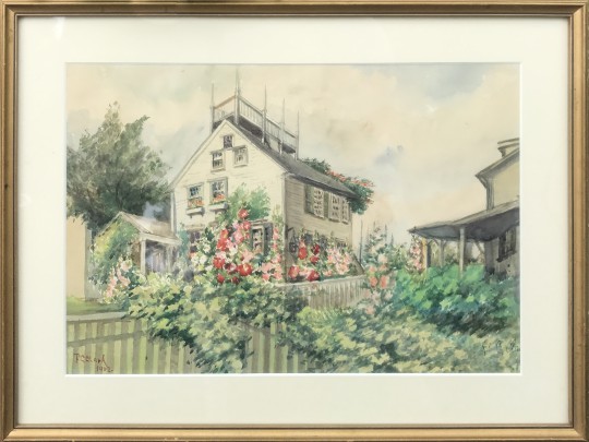 F. C. Clark Watercolor on Paper “Nantucket Garden Home”