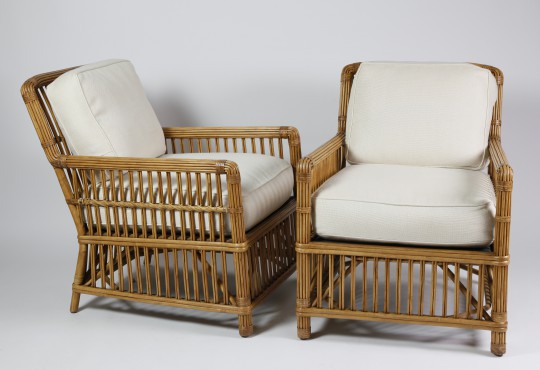 Pair of Rattan Upholstered Cushion Club Chairs