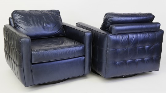 Mitchell Gold & Bob Williams Supple Navy Blue Swivel Club Chairs