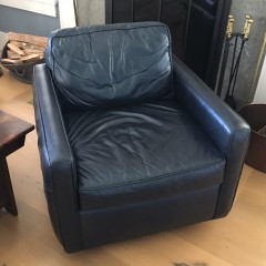 Pair of Mitchell Gold & Bob Williams Navy Blue Leather Swivel Club Chairs