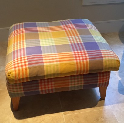 Colorful Plaid Upholstered Hassock