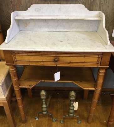 19th Century French Faux Bamboo Marble Top Wash Stand