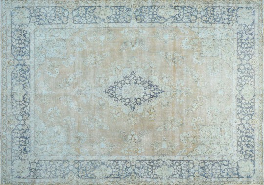 Hand Woven White Wash Wool Kerman Carpet