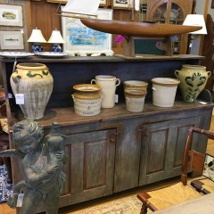 18th Century American Painted Cupboard & Staffordshire King Charles Spaniels