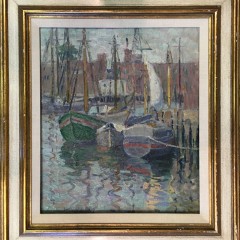 Bertha Walker Glass Oil on Canvas “Gloucester Dock Scene”