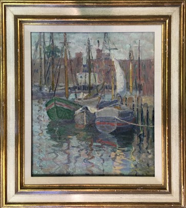 Bertha Walker Glass Oil on Canvas “Gloucester Dock Scene”