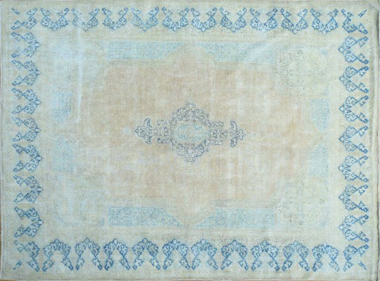 Hand Woven White Wash Wool Kerman Carpet