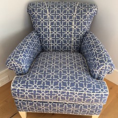 Blue and White Geometric Upholstered Armchair