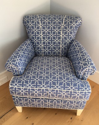 Blue and White Geometric Upholstered Armchair