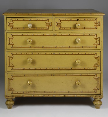 19th Century Yellow Paint Decorated Faux Bamboo Chest