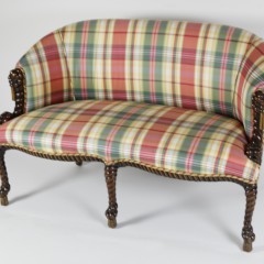 Plaid Upholstered Mahogany Settee