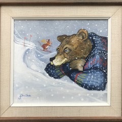 George Davis Oil on Board “Bear and Mouse Go Skiing”