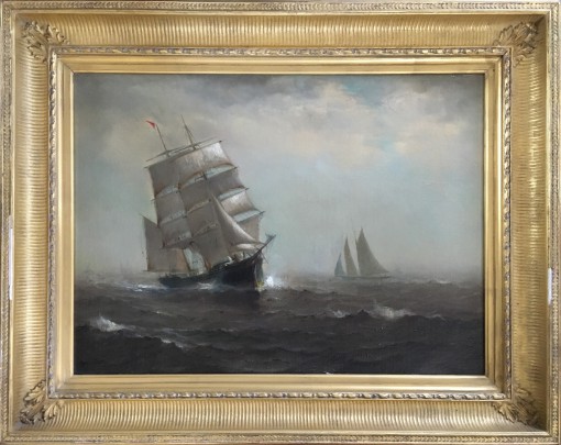 Marshall Johnson Oil on Canvas “Clipper Passing a Schooner”