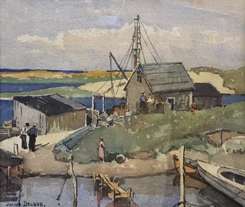 Julius Delbos Watercolor on Paper “Lobster Shack”