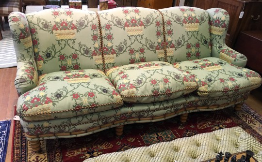 Three-Cushion Bamboo Trimmed Sofa