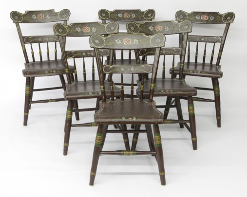 Set of Six 19th Century Pennsylvania Plank Seat Side Chairs