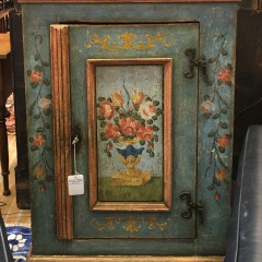 Italian Blue and Floral Paint Decorated One-Door Cabinet