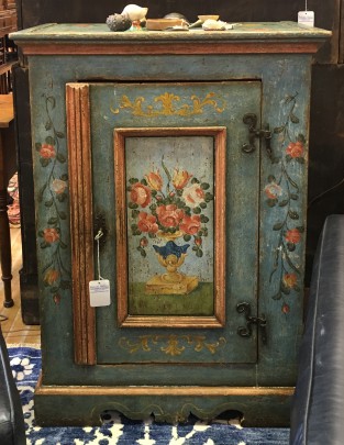 Italian Blue and Floral Paint Decorated One-Door Cabinet