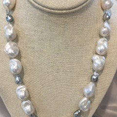 15mm – 17mm White Baroque and Gray Keshi Pearl Necklace