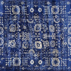 Hand Knotted Wool and Silk Blue and White Tone on Tone Tabriz Carpet