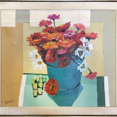 Andrew Shunney Oil on Canvas “Basket of Zinnias”