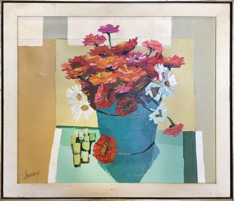 Andrew Shunney Oil on Canvas “Basket of Zinnias”