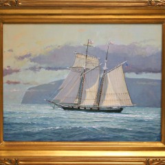 William W. Lowe Oil on Linen “Topsail Schooner ‘Californian’ Rounding the Point”