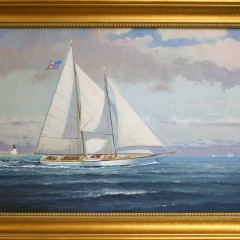 William W. Lowe Oil on Linen “Under Full Sail Passing Brant Point Lighthouse”