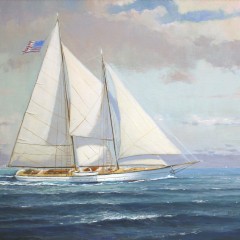 William W. Lowe Oil on Linen “Under Full Sail Passing Brant Point Lighthouse”