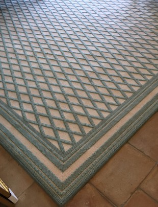 Sea Foam Green and White Diamond Checked Broad Loom Carpet