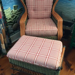 French Wicker and Rattan Wing Chair and Ottoman