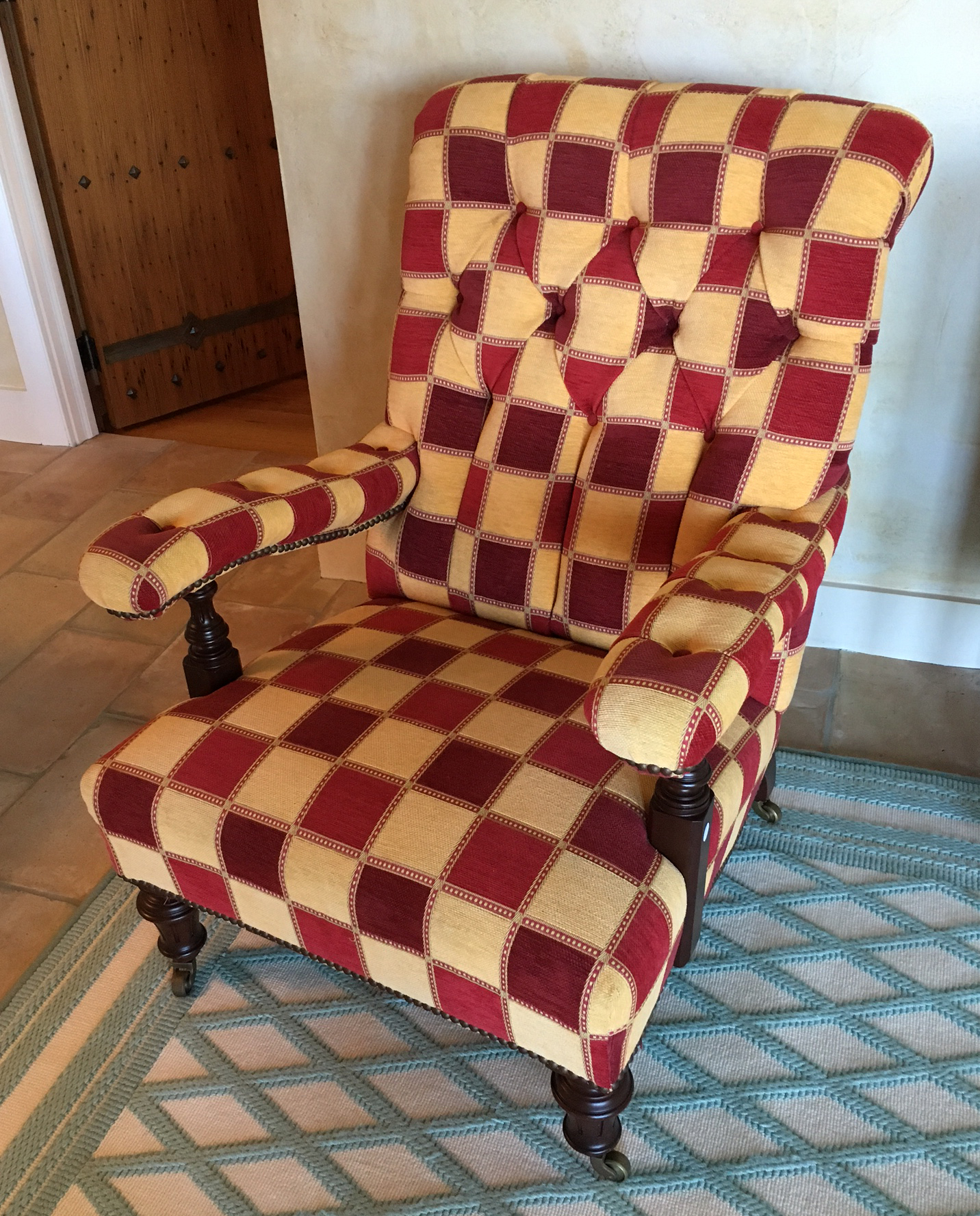Harlequin Red & Yellow Harlequin Checkered Upholstered Armchair