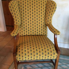 French Style Mustard Floral Upholstered Wing Chair