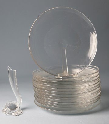 Steuben Clear Glass Plates & Fish Form Bud Vase