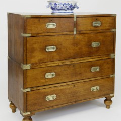 19th Century English Oak and Brass Bound Two-Part Campaign Chest and Canton Covered Tureen