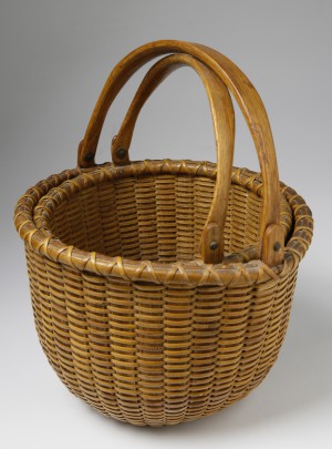 Nesting Set of Two C. Thatcher Round Open Swing Handle Nantucket Baskets