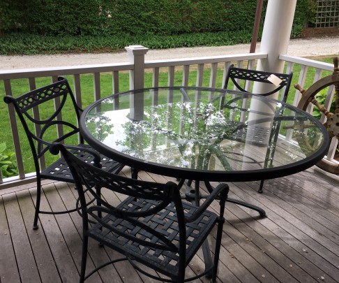 Cast Aluminum Round Glass Top Table & Six Armchairs