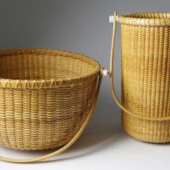 Round Open Swing Handle Nantucket Basket & Tall Nantucket Basket Vase