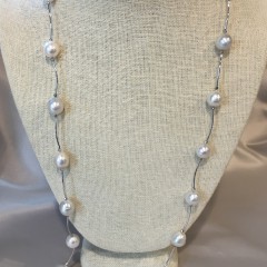 9mm – 12mm White South Sea Baroque Pearl and Sterling Silver Link Necklace