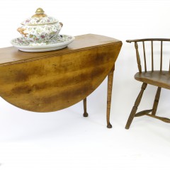 18th C. Drop Leaf Table, 19th C. Low Back Windsor Chair & Chinese Tureen