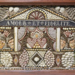 Pair of 19th Century French “Amour et Fidelite” Micro-Shellwork Shadow Boxes