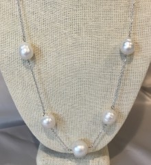 11mm – 15mm White South Sea Baroque Pearl and Sterling Silver Necklace