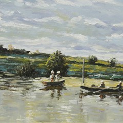 Abbott Fuller Graves Oil on Panel “Boating on the Pond”