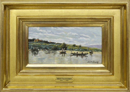 Abbott Fuller Graves Oil on Panel “Boating on the Pond”