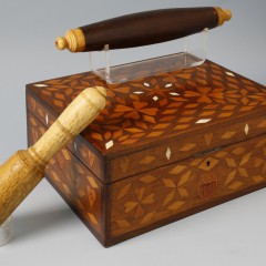 Three 19th C. Sailor Made Items, rolling pin, pestal and sewing box
